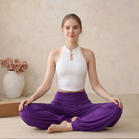Vêtements de danse et de yoga professionnels : pantalon harem ample plissé avec ceinture de maintien du ventre
