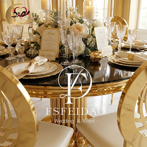 Mesa de Comedor Rectangular Moderna de Acero Inoxidable y Vidrio para Bodas y Eventos de Hotel, Muebles para Comedor - Product Image 2