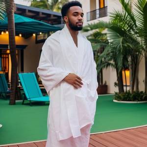 Yibaoli Hot-Selling Men's <b>White</b> Polyester Ihram Hajj and Umrah <b>Set</b> <b>2</b>-<b>Piece</b> Anti-Static Breathable Suit - Product Image 2