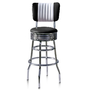 <span class=keywords><strong>Chaise</strong></span> <span class=keywords><strong>de</strong></span> <span class=keywords><strong>bar</strong></span> style américain rétro des années 1950, siège en cuir PU, dossier à rayures colorées, structure en acier inoxydable, design mid-century pour salle à manger - Product Image 2