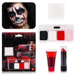 Kit de pintura facial profesional 4 colores pintura facial <span class=keywords><strong>para</strong></span> <span class=keywords><strong>Halloween</strong></span> pintura facial fácil sangre falsa lavable rojo <span class=keywords><strong>para</strong></span> escenario FIESTA DE Cosplay - Product Image 1
