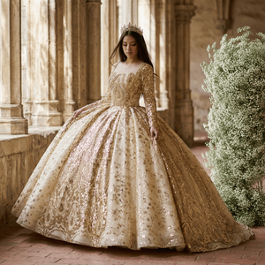 ชุดแต่งงานสีทองหรูหรา ชุดเจ้าสาวประดับดอกไม้ ชุดราตรีปักเลื่อมประดับลูกปัดสำหรับงานเลี้ยงตอนเย็น ไนจีเรีย Lscm02 Jancember - Product Image 1