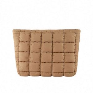 2024 Custom Logo Winter Down Cotton Soft Light Weight Nylon Puffer Puffy Fluffy Quilted Makeup Cosmetic <b>Bag</b> Travel Make up - Product Image 1