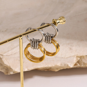 Hoop Earrings 18K Color Blocked Polished Steel Geometric Circle Women's Everyday Wear - Product Image 2