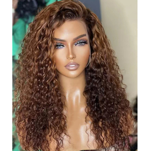 Peluca rizada de encaje Invisible, pelo humano virgen de Color marrón ombré, sin parte, con línea de cabello Natural - Product Image 1