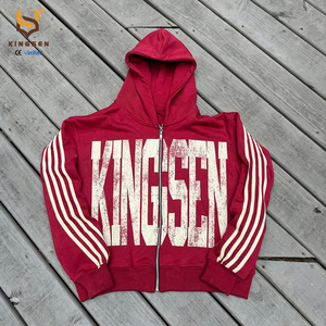 ชุดฮู้ดดี้ KINGSEN แบบสั่งทำประดับเพชรเทียม สีดำล้วน ซิปหน้า ผ้าหนา 400 กรัม ทรงโอเวอร์ไซส์ ทรงบ็อกซี่ ผ้าฝ้าย 100% พิมพ์ลาย DTG - Product Image 3
