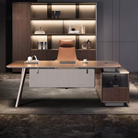 Ensemble de bureau de direction en bois foncé haut de gamme, bureau d'ordinateur, chaise, mobilier moderne minimaliste de luxe pour manager, superviseur, dirigeant