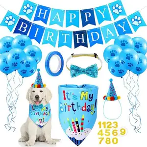 Bow Tie Props Pet Birthday Banner Pull Flag Birthday Hat Party Dog Paw Balloon Saliva Towel