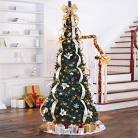 1,80 m Vor-Dekorierter Weihnachtsbaum – Pop-Up-Weihnachtsbaum mit Lichtern und Dekorationen, Zusammenklappbarer Weihnachtsbaum mit Lichtern, Vor-