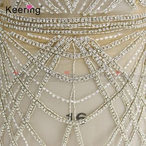 白いウェディングドレスのWDP-242のための手作り大きなガラスラインストーンアップリケパッチ - Product Image 6