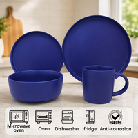 Service de table en grès céramique réactif bleu mat de qualité supérieure, style nordique moderne, personnalisable, assiettes et bols pour hôtels et restaurants