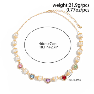 Y2K Incrustation Coloré Acrylique Gemme Pêche Coeur Imité Perle Colliers Charmes Rue Accessoires dans Le Cou De Mode Bijoux Cadeaux - Product Image 6