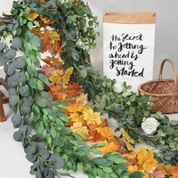 Karangan Daun Gugur Buatan, Daun Maple Sutra, Untaian Gantung Musim Gugur, Bunga & Karangan Bunga Dekoratif, Penjualan Terlaris