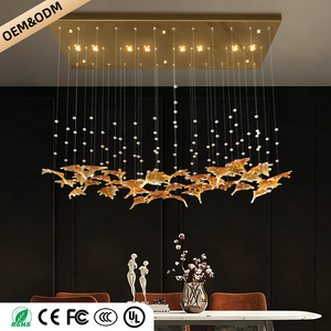Moderner Luxus Esszimmer Kronleuchter Metall und Glas Blätter LED Kronleuchter für Hohe Decken Duplex Loft Wohnzimmer Pendelleuchte - Product Image 2