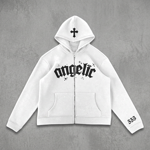 Sweat-shirts et sweats à capuche pour hommes, grammage lourd 550 GSM, avec fermeture éclair, logo personnalisé imprimé en relief sur le devant, en coton, coupe ample et oversize - Product Image 3