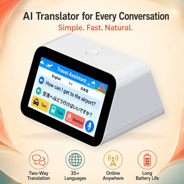 AI Language Interpreter Device with 5 Inch Dual Screens Voice Broadcast and Live Subtitles for Reception and Counter Services