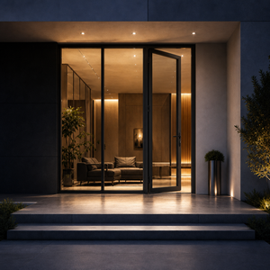 Porte battante en alliage d'aluminium, cadre de 50 mm, coupe-vent, antivol, verre trempé pour hôtel, projet commercial, entrée - Product Image 1