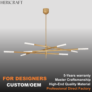 Lampadario Moderno di Lusso 65'' Qualità di Marca Conveniente Realizzato in Ottone e Cristallo per Soggiorno Sala da Pranzo 110V Standard UL - Product Image 1