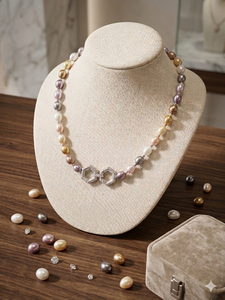 Collier de perles d'eau douce multicolores avec fermoir en cristal hexagonal géométrique, bijoux élégants en perles pastel pour femmes, cadeau - Product Image 2