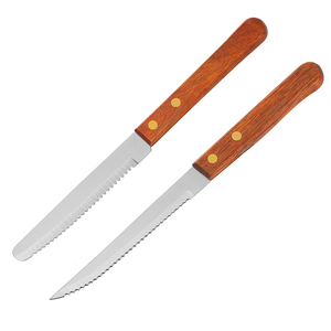 Couteau à steak en bois massif, couteau à steak dentelé pour la maison, couteau de cuisine en acier inoxydable pour hôtel, couteau de table, fourchette - Product Image 1