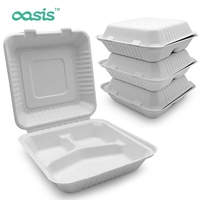 Boîte à lunch Oasis Custom 100% biodégradable, compostable, résistante à la graisse, adaptée au micro-ondes, imperméable, jetable, 9 pouces, 3 compartiments