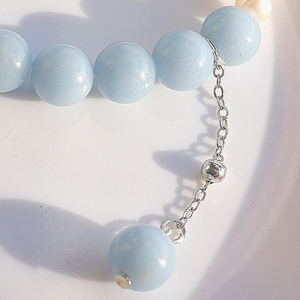 Bracelet en perles d'angélite bleu clair avec breloque fleur en <span class=keywords><strong>perle</strong></span> et argent, chaîne ajustable, bijoux de mode - Product Image 5