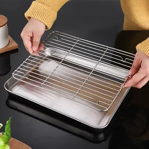 Bandeja para hornear con rejilla de alambre, bandeja para hornear pasteles de acero inoxidable 304, bandeja para barbacoa, placa para horno, rejilla para <span class=keywords><strong>Brownie</strong></span>, herramienta para asar a la parrilla - Product Image 5