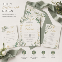 Suite d'invitations de mariage personnalisées avec dorure à chaud, papier texturé, cartes RSVP, enveloppes, cartes d'informations, papeterie de mariage