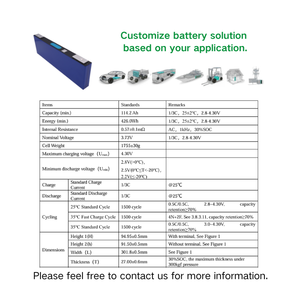 Batterie lithium-ion prismatique NMC 114,2 Ah 3,73 V pour véhicules, haute densité énergétique 240 Wh/kg, 1500 cycles, modèle M11 - Product Image 6