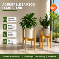 Support de plante en bambou réglable de qualité supérieure pour l'intérieur et l'extérieur ; Porte-pot de fleurs en bois naturel durable pour la décoration moderne de la maison