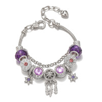 Bracelet porte-bonheur attrape-rêves en cristal violet pour femme, réglable, chaîne serpent, perles, étoile à six branches, zircon, bijoux de mode