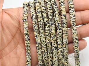 Perles de jaspe dalmatien facettées, blanc/noir, brin de 8 pouces, 6-7 mm environ, certifiées par un tiers, marque PMEGEMSBEADS, bijoux - Product Image 3