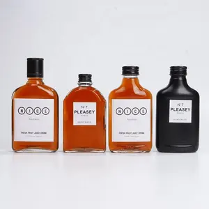 200ml 500ml Screen printing screw lid clear and frosted flat flask coffee glass bottle for liquor wine