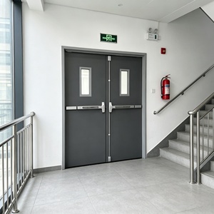 Porte coupe-feu à double battant en acier avec barre anti-panique, porte de sortie d'urgence industrielle pour entrepôt - Product Image 4