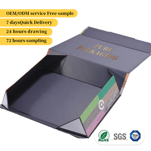 Boîte cadeau magnétique pliable de luxe sur mesure, emballage rigide en papier plié plat de qualité supérieure avec logo en feuille d'or - Product Image 1