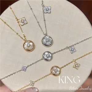 Collar de Plata de Ley S925 Chapado en Oro con Flor de Madreperla, Joyería para Uso Diario de Mujer, Engaste de Bisel, Perla AAA - Product Image 1