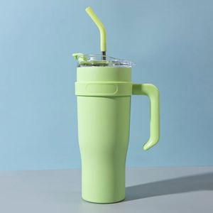 40oz Car Travel Ice Bully Handle <b>Tumbler</b> Vacuum <b>Cup</b> Lid <b>Straw</b> Non-Slip Base ODM OEM Custom Design - Product Image 3