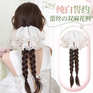 Lace Double <b>Braids</b> Ponytail Hair Clip High Temperature Wire Hand Knitted For Women Chinese Style Long <b>Braid</b> <b>Accessory</b> - Product Image 2