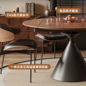 Solid Wood <b>Round</b> Dining <b>Table</b> Convertible Extendable 76cm For <b>Small</b> Apartment Retro Style - Product Image 2