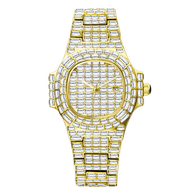 Top Quality Luxury Bling Hip Hop Iced Out Watch Waterproof Gold Square Full Diamond Watches Men Wrist