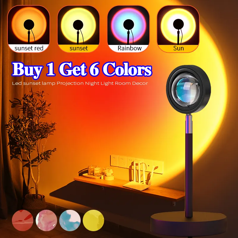 RGB Sunset Light USB купить 1 на 6 закат проектор лампа атмосфера ночник для спальни магазин настенный фон для фотосъемки