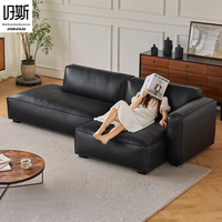 Canapé modulaire en cuir véritable noir en forme de L à trois places avec design au sol stable, durable et combinable pour une utilisation en salle de sport et en centre commercial