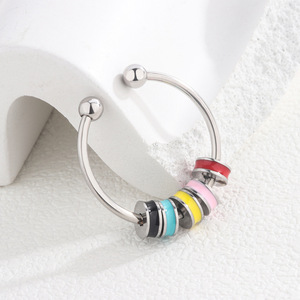 Anillos de cuentas Fidget nuevos para mujeres y hombres, giratorios, antiestrés, <span class=keywords><strong>anillo</strong></span> de ansiedad, bobina única, cuentas de arcoíris antiestrés, Fidget R - Product Image 4