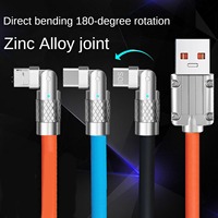 Kabel Pengisian Daya Super Cepat 120w 6A Usb ke Type C Quick Charge Paduan Seng Silikon Kabel Data Putar 180 Derajat untuk iPhone