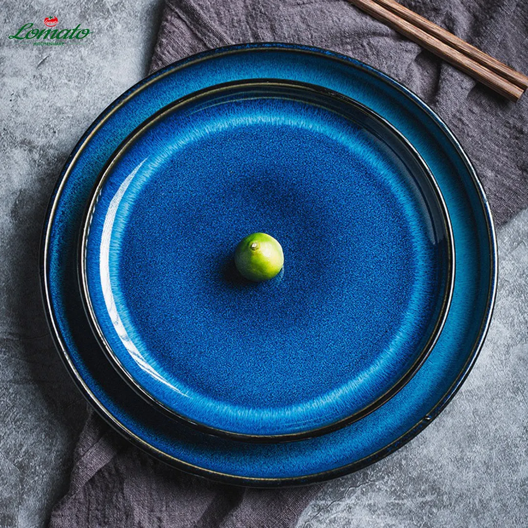 6 8 10 12 inç japon tarzı Modern mavi fırın sır seramik kaplar & tabaklar reaktif akşam yemeği ve çorba tabağı restoran ev için