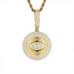 Collier pendentif couleur or avec zircon cubique, breloque ronde, chaîne de bijoux pour hommes - Product Image 1