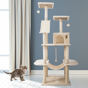 Arbre à chat en peluche multi-niveaux avec hamac et poteaux à gratter pour chats d'intérieur - Product Image 3