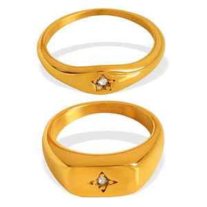 European American Style Oval Star Zircon <b>Titanium</b> Steel 18k Gold Plated North Star <b>Ring</b> For Women - Product Image 5