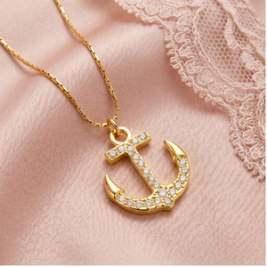 yunnique Women's Anchor Necklace 18K Gold Plated Zircon Pendant Stainless Steel <b>Chain</b> Fashion Jewelry Gift for Leisure - Product Image 1