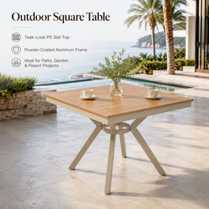 <span class=keywords><strong>Tavolo</strong></span> da Pranzo Quadrato Moderno Impermeabile <span class=keywords><strong>per</strong></span> Esterni FLD1160 in Lega di Alluminio e <span class=keywords><strong>Legno</strong></span> PS <span class=keywords><strong>per</strong></span> Resort e Ristoranti - Product Image 1